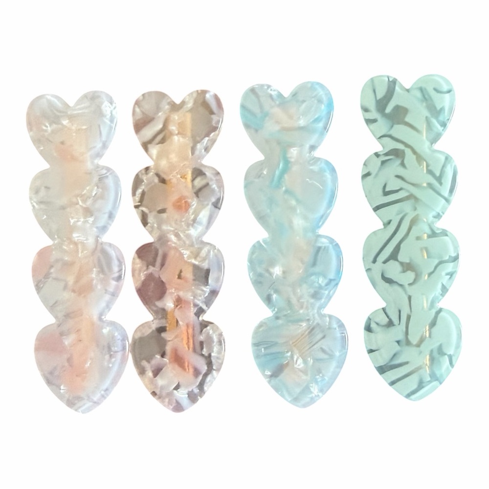 Acrylic Heart Hairclips- Set of 4